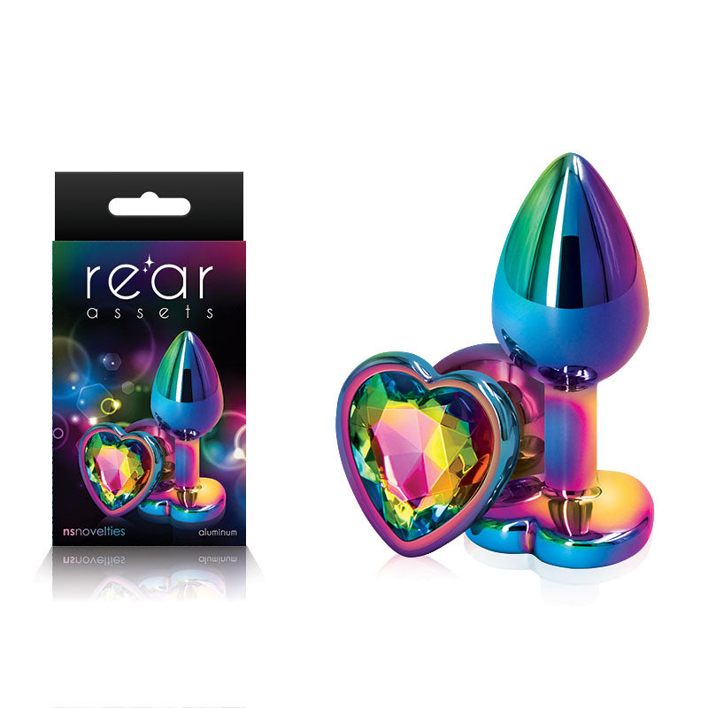 Rear Assets Multi Heart Small Metal Butt Plug with Rainbow Gem > Anal Range > Jewel Butt Plugs Main image
