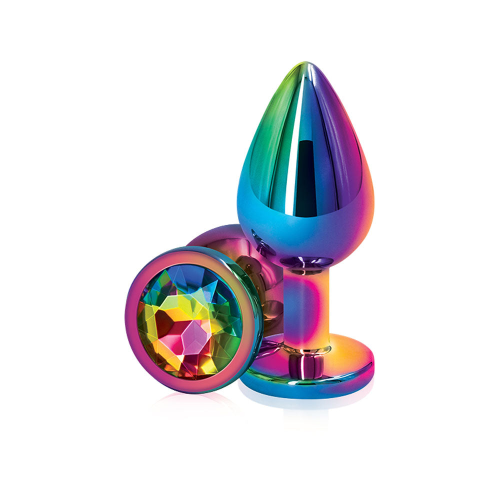 Rear Assets Multi Medium Metal Butt Plug with Rainbow Gem Base (8cm) > Anal Range > Jewel Butt Plugs