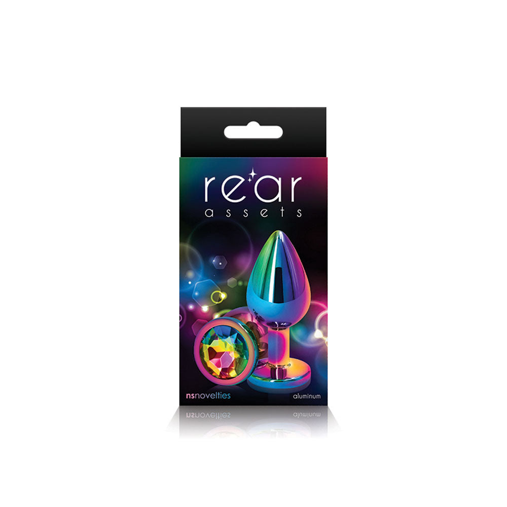 Rear Assets Multi Medium Metal Butt Plug with Rainbow Gem Base (8cm) > Anal Range > Jewel Butt Plugs