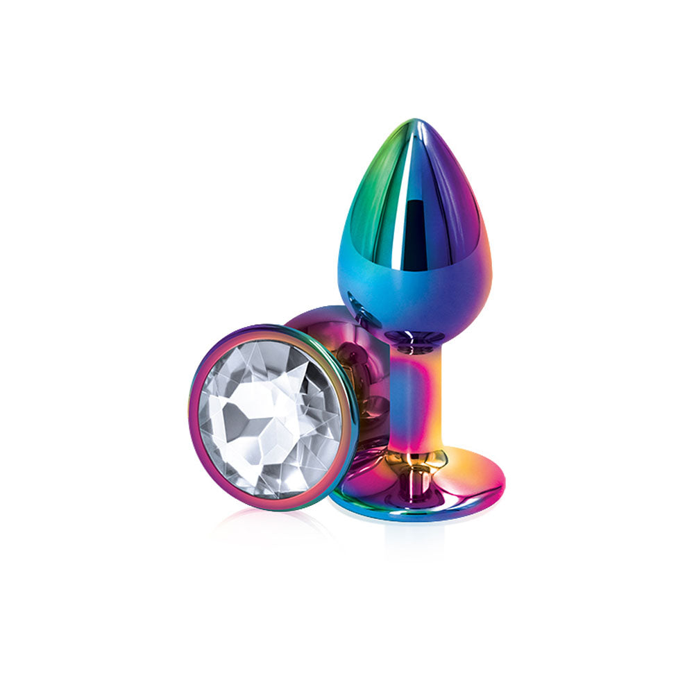 Rear Assets Multi Small Metal Butt Plug 3.2cm with Clear Gem Base > Anal Range > Jewel Butt Plugs