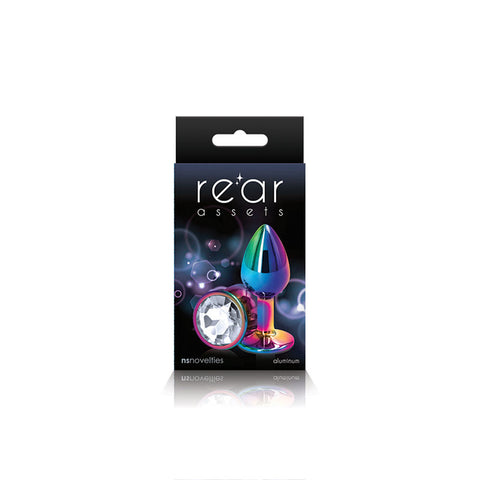 Rear Assets Multi Small Metal Butt Plug 3.2cm with Clear Gem Base > Anal Range > Jewel Butt Plugs