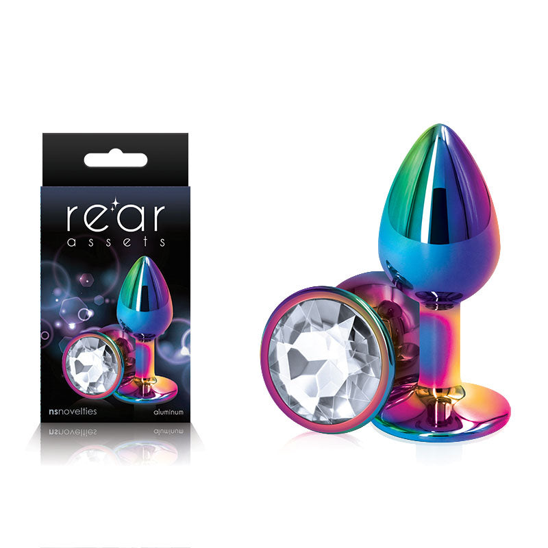 Rear Assets Round Jewel Metal Butt Plug Multi Clear Small > Anal Range > Jewel Butt Plugs