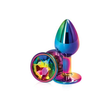 Rear Assets Multi Small Metal Butt Plug 6.9cm with Rainbow Gem Base > Anal Range > Jewel Butt Plugs