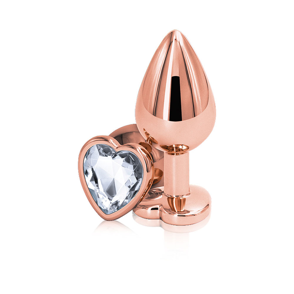 Rear Assets Rose Gold Heart Medium Butt Plug - 8.2 cm Metal Gem Base > Anal Range > Jewel Butt Plugs
