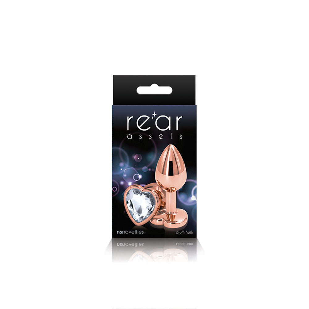 Rear Assets Rose Gold Heart Small (Rose Gold) – Lightweight Metal Butt Plug with Gem Base > Anal Range > Jewel Butt Plugs