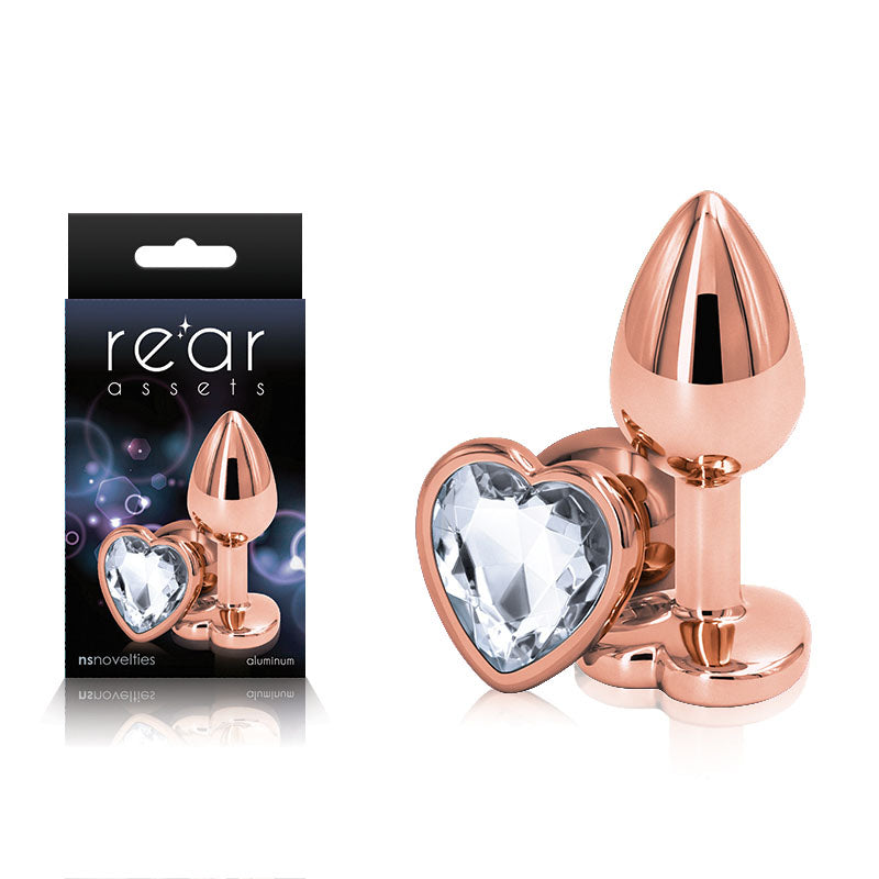 Rear Assets Rose Gold Heart Small (Rose Gold) – Lightweight Metal Butt Plug with Gem Base > Anal Range > Jewel Butt Plugs