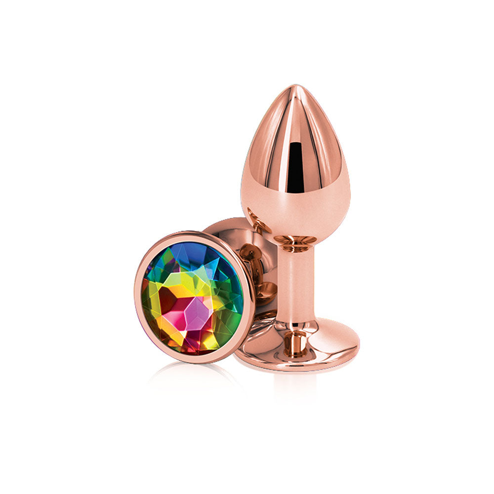 Rear Assets Rose Gold Small Metal Butt Plug with Rainbow Gem > Anal Range > Jewel Butt Plugs