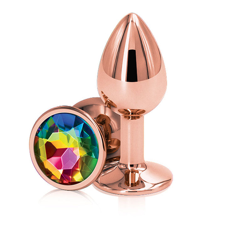 Rear Assets Rose Gold Small Metal Butt Plug with Rainbow Gem (7cm) > Anal Range > Jewel Butt Plugs