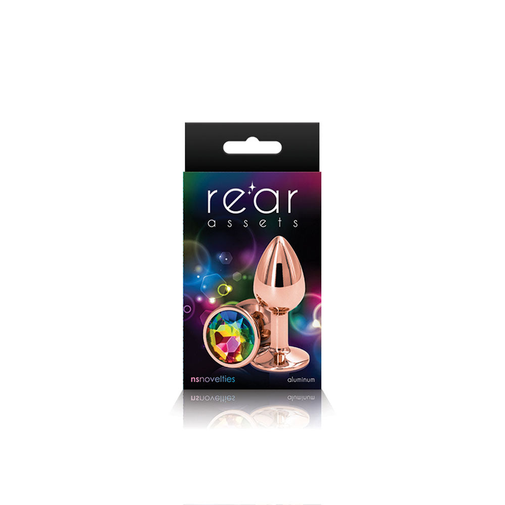 Rear Assets Rose Gold Small Metal Butt Plug with Rainbow Gem > Anal Range > Jewel Butt Plugs