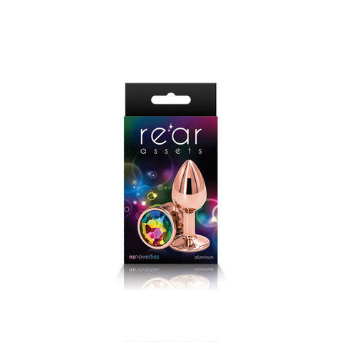 Rear Assets Rose Gold Small Metal Butt Plug with Rainbow Gem > Anal Range > Jewel Butt Plugs