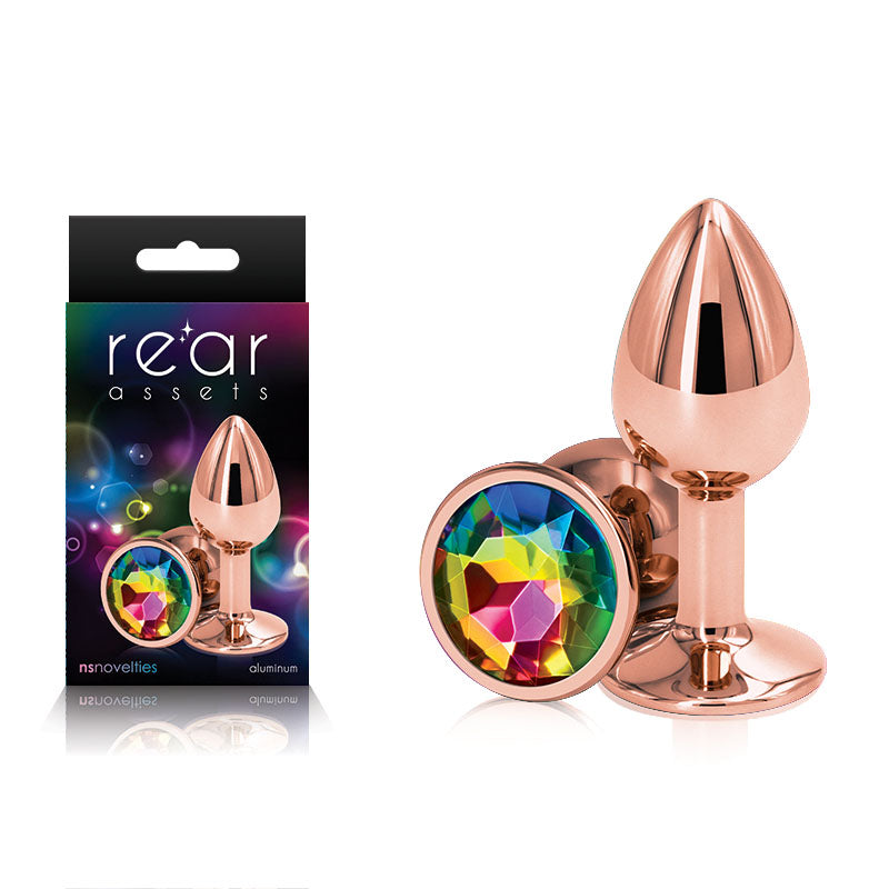 Rear Assets Rose Gold Small Metal Butt Plug with Rainbow Gem (7cm) > Anal Range > Jewel Butt Plugs