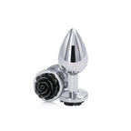 Rear Assets Rose Medium 8.9 cm Metal Butt Plug Black Rose Base > Anal Range > Jewel Butt Plugs