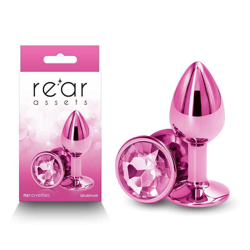 Rear Assets - Small - Pink - 7.1 cm Small Metal Butt Plug with Round Gem Base > Anal Range > Jewel Butt Plugs