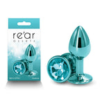 Rear Assets Round Gem Metal Butt Plug – Anal Plug with Jewel Base (Small, Medium) Teal Small > Anal Range > Jewel Butt Plugs