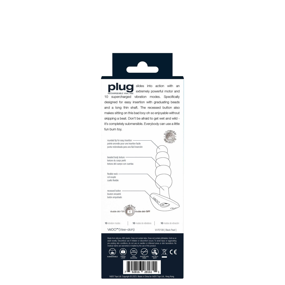 Anal Plug Vibrator with 10 Modes Black Pearl > Anal Range > Vibrating Butt Plugs