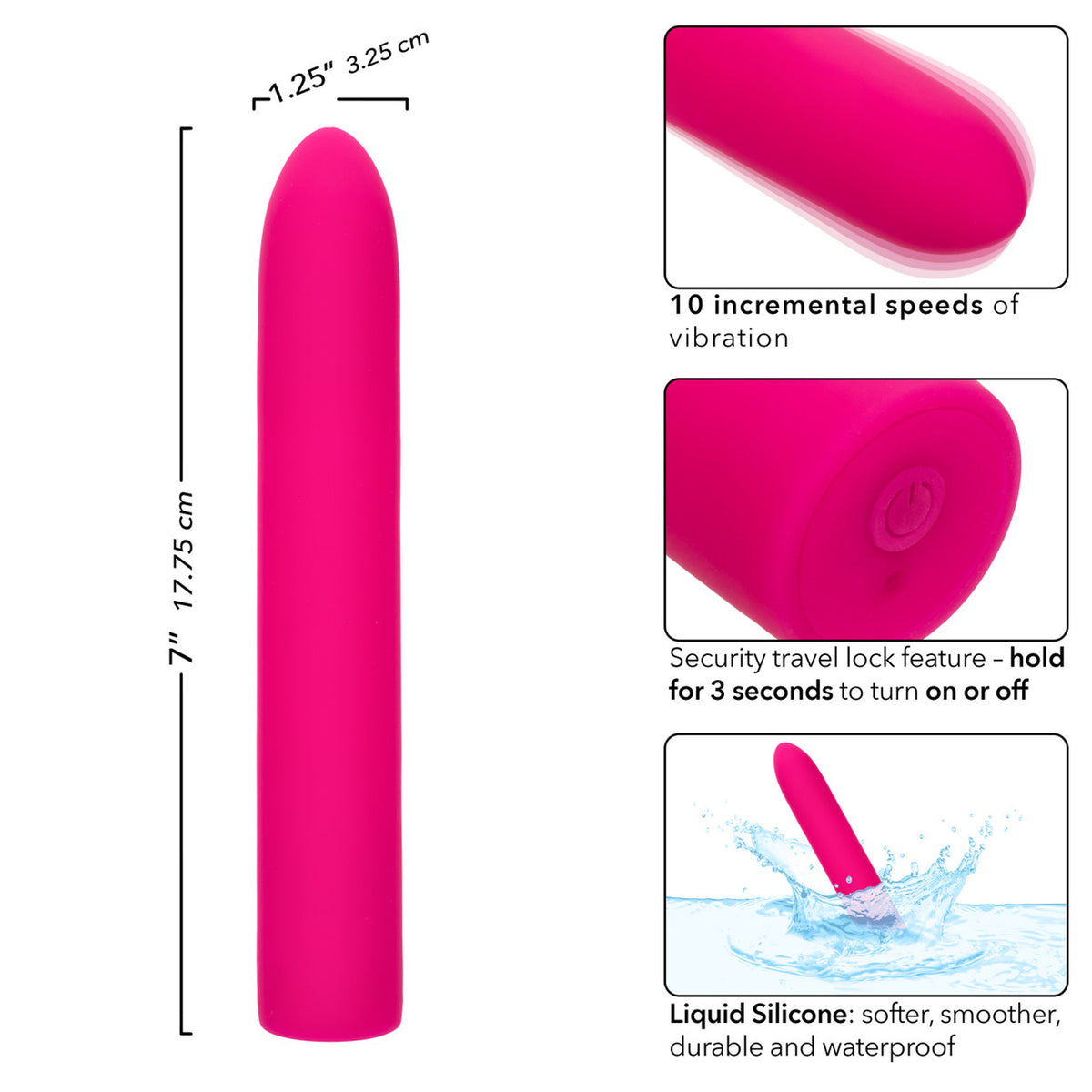 Classic Chic Standard Pink Liquid Silicone Massager with 10 Speeds and Charging > Vibrators > Standard Vibrators
