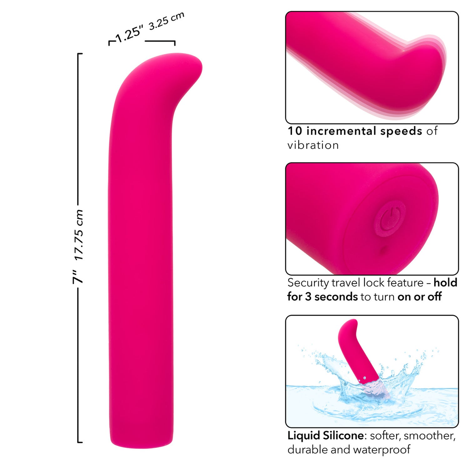 Rechargeable Pink Liquid Silicone G-Spot Massager with 10 Speeds Vibrators