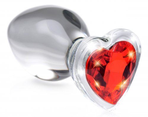 Red Heart Gem Glass Anal Plug Medium Size Smooth Tapered Toy > Glass > Toys Main image