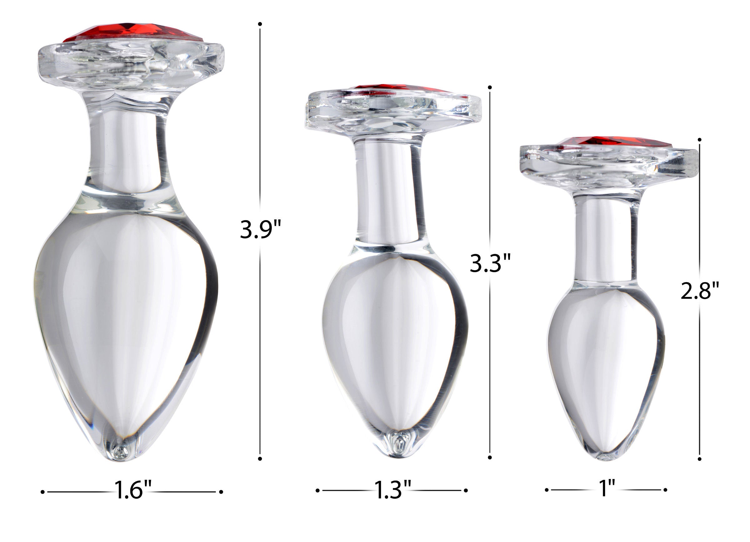 Red Heart Gem Glass Anal Plug Set with Three Sizes > Glass > Toys