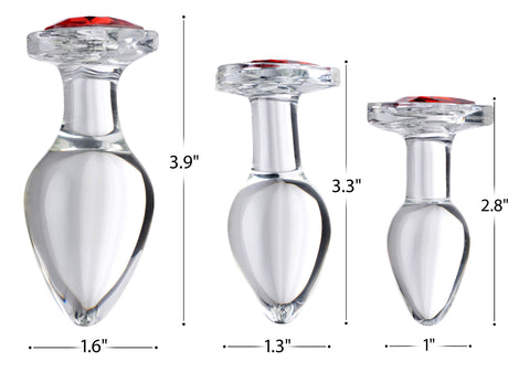 Red Heart Gem Glass Anal Plug Set with Three Sizes for Adults > Sex Toys > Glass