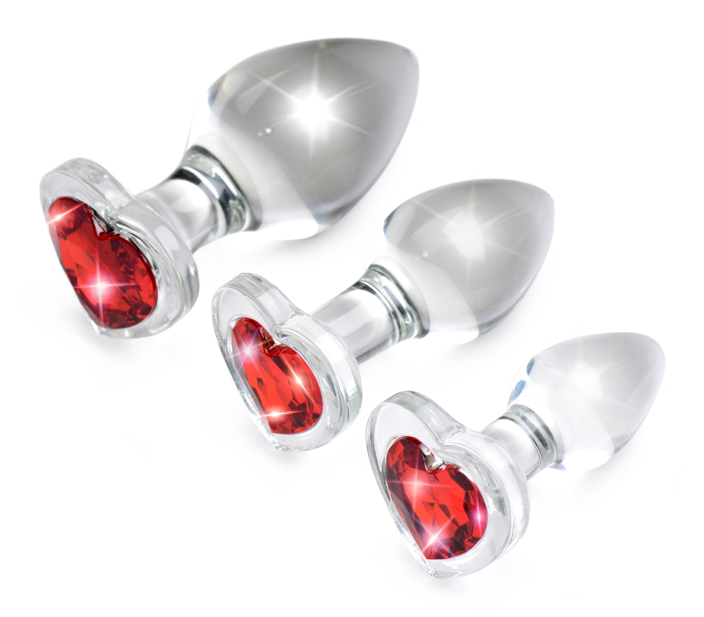Red Heart Gem Glass Anal Plug Set with Three Sizes > Glass > Toys Main image