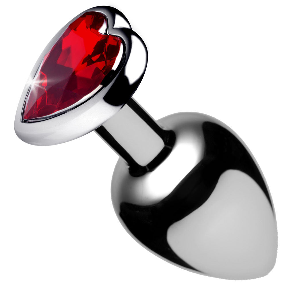 Red Heart Small 2.8 Inch Stainless Steel Butt Plug with Jeweled Base > Anal Range > Jewel Butt Plugs