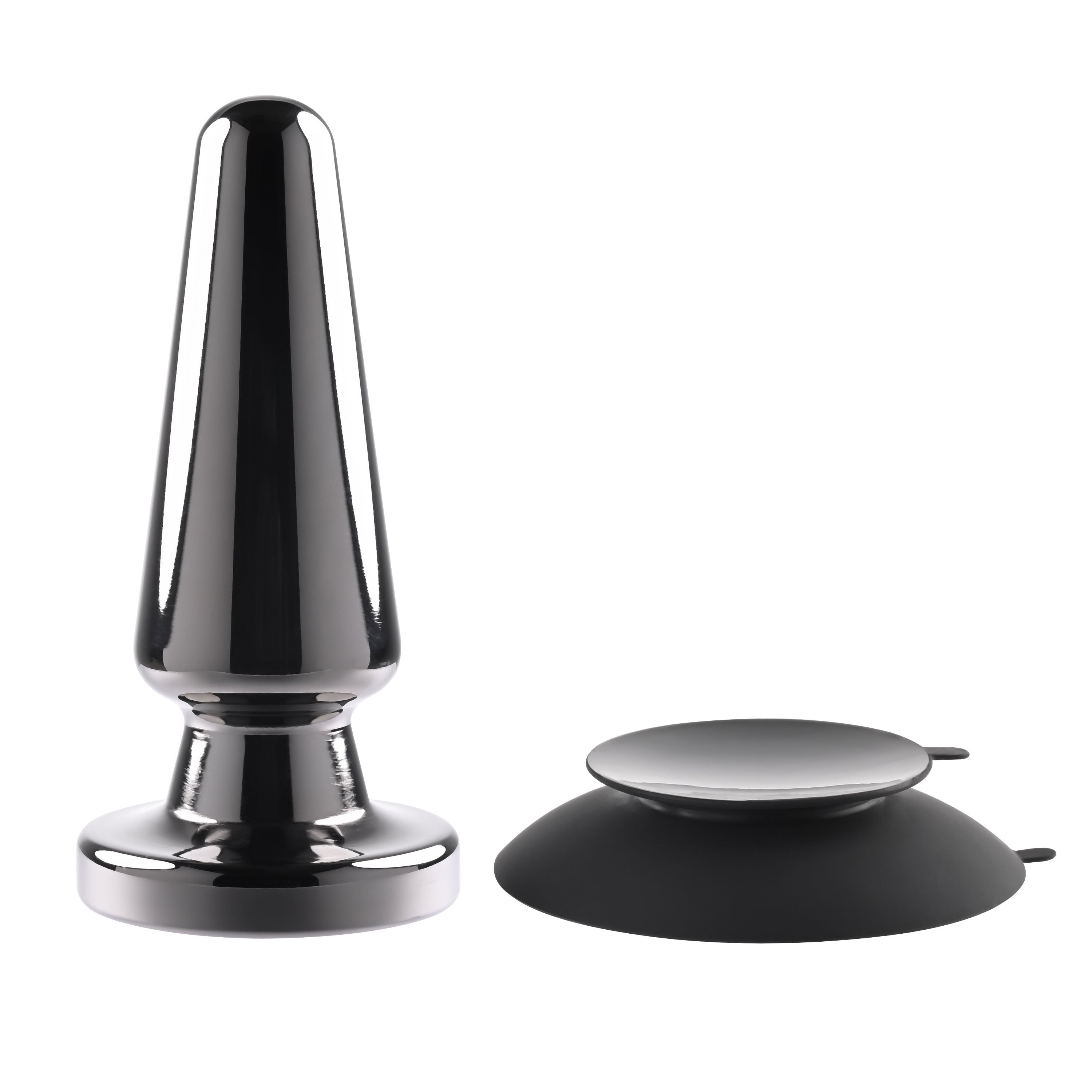 Advanced Black Chrome Metal Anal Plug with Suction Base Butt Plugs