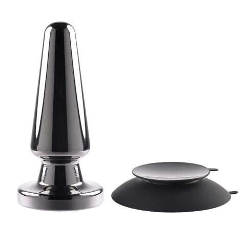 Advanced Black Chrome Metal Anal Plug with Suction Base Butt Plugs