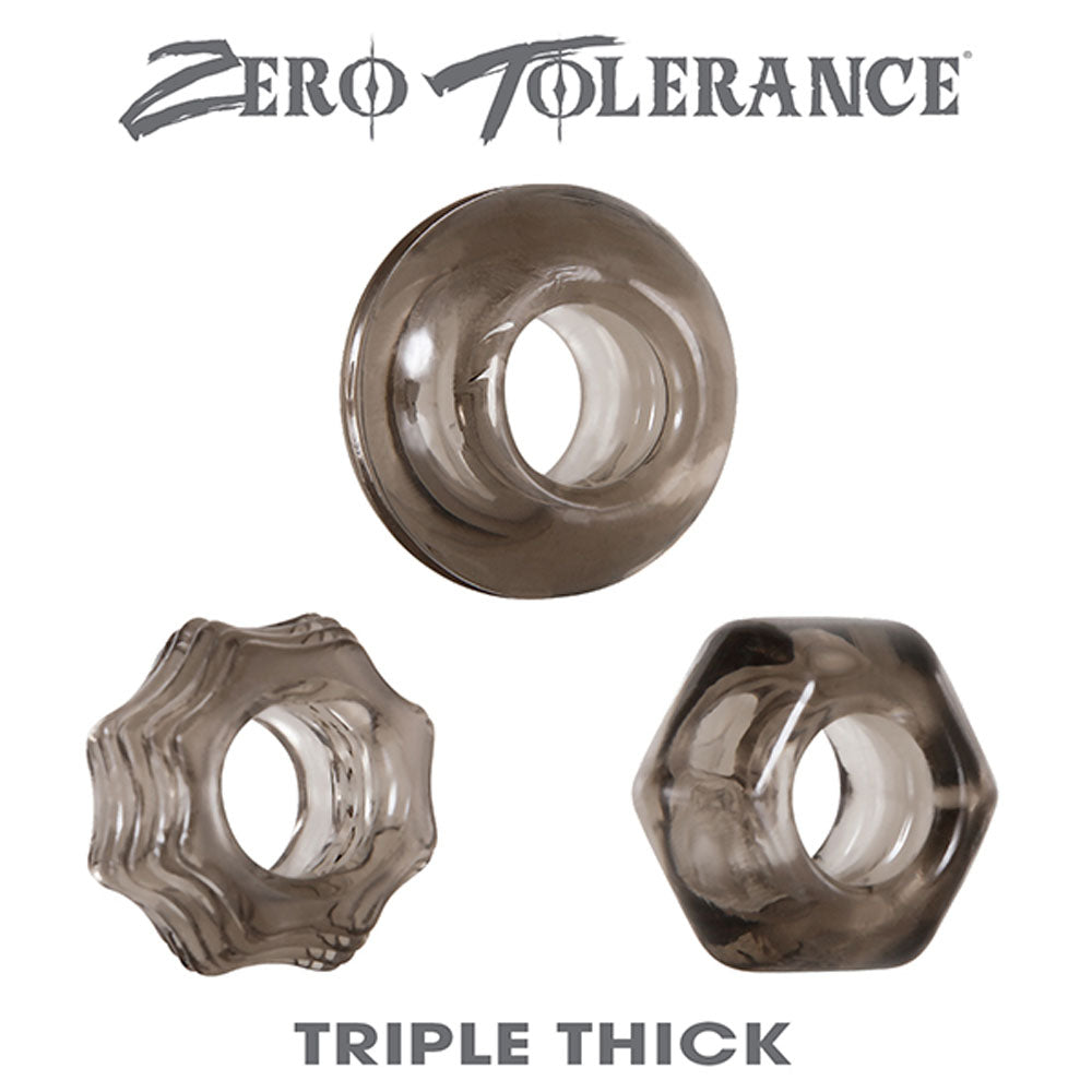 Zero Tolerance Triple Thick (Smoke) – Set of 3 Cock Rings Gray > Cock Ring > Sets