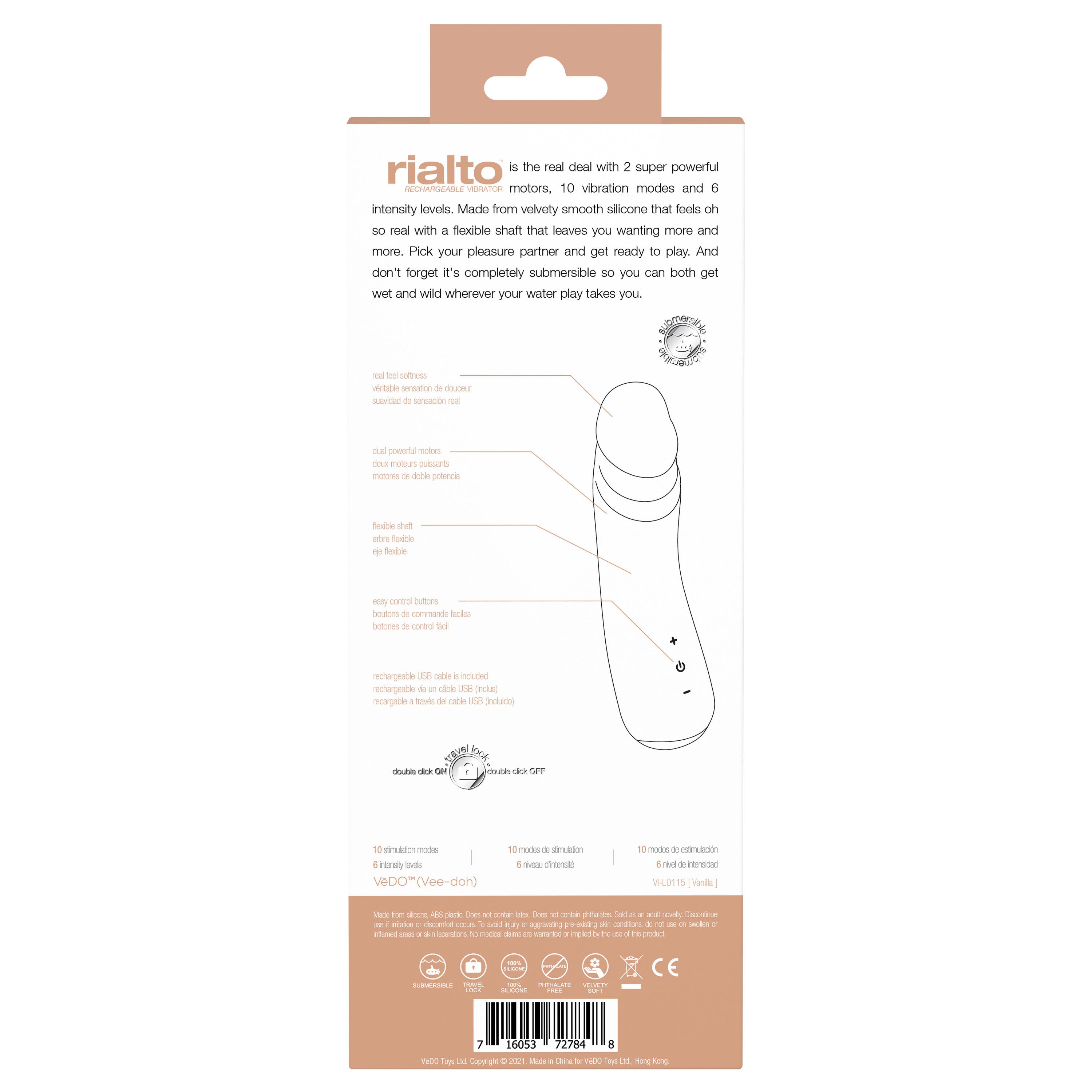 Rialto Realistic Vibrator with 10 Modes Vanilla Secondary image