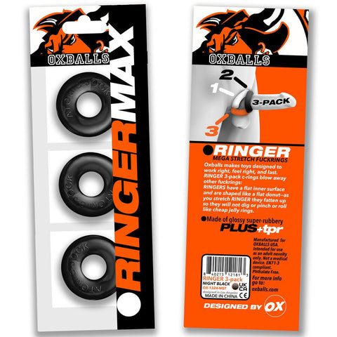 Ringer Max Three Piece Cockring Set Black COCK RING Set