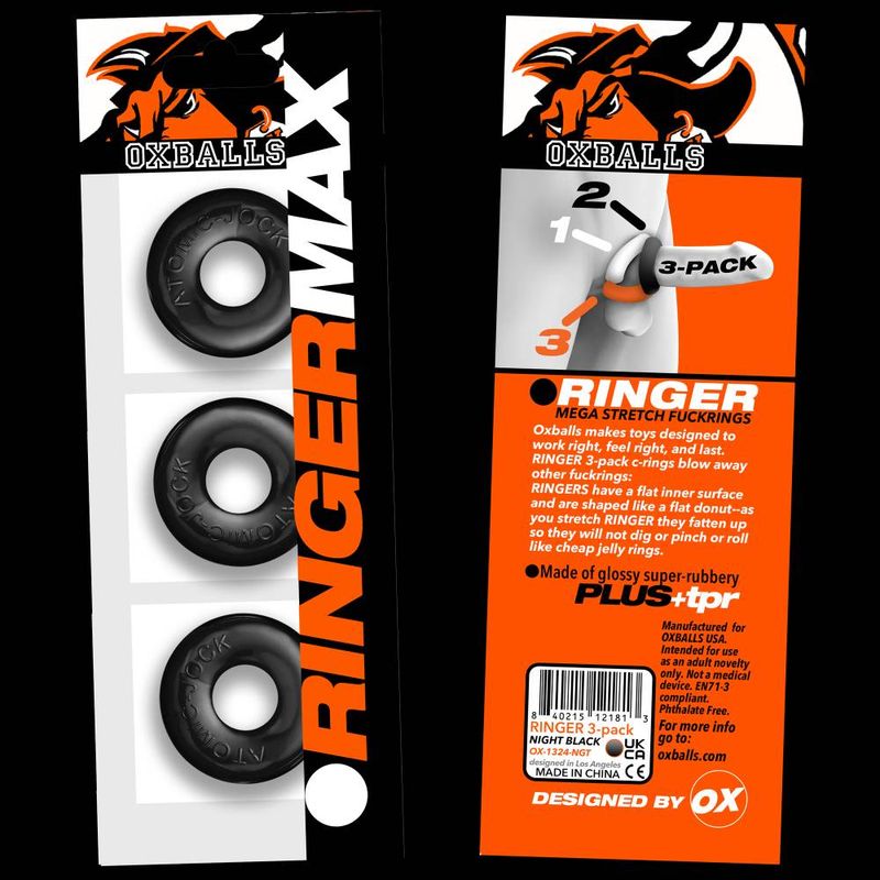 Ringer Max Three Piece Cockring Set Black COCK RING Set
