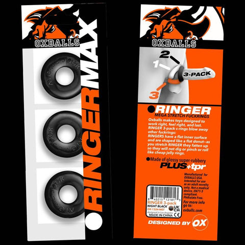 Ringer Max Three Piece Cockring Set Black COCK RING Set