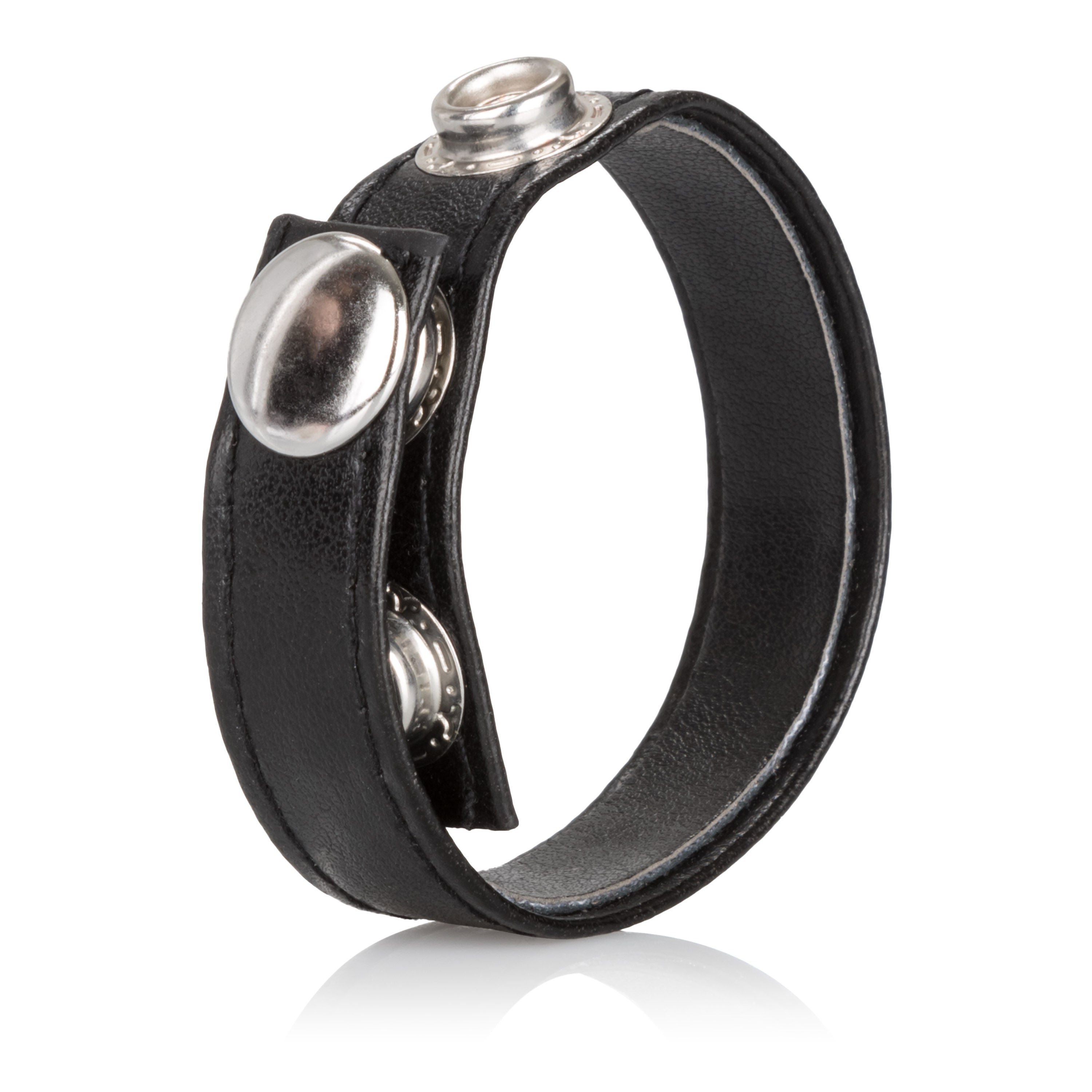 Adjustable Black Leather 3-Snap Cock Ring with Nickel-Free Snaps COCK RINGS