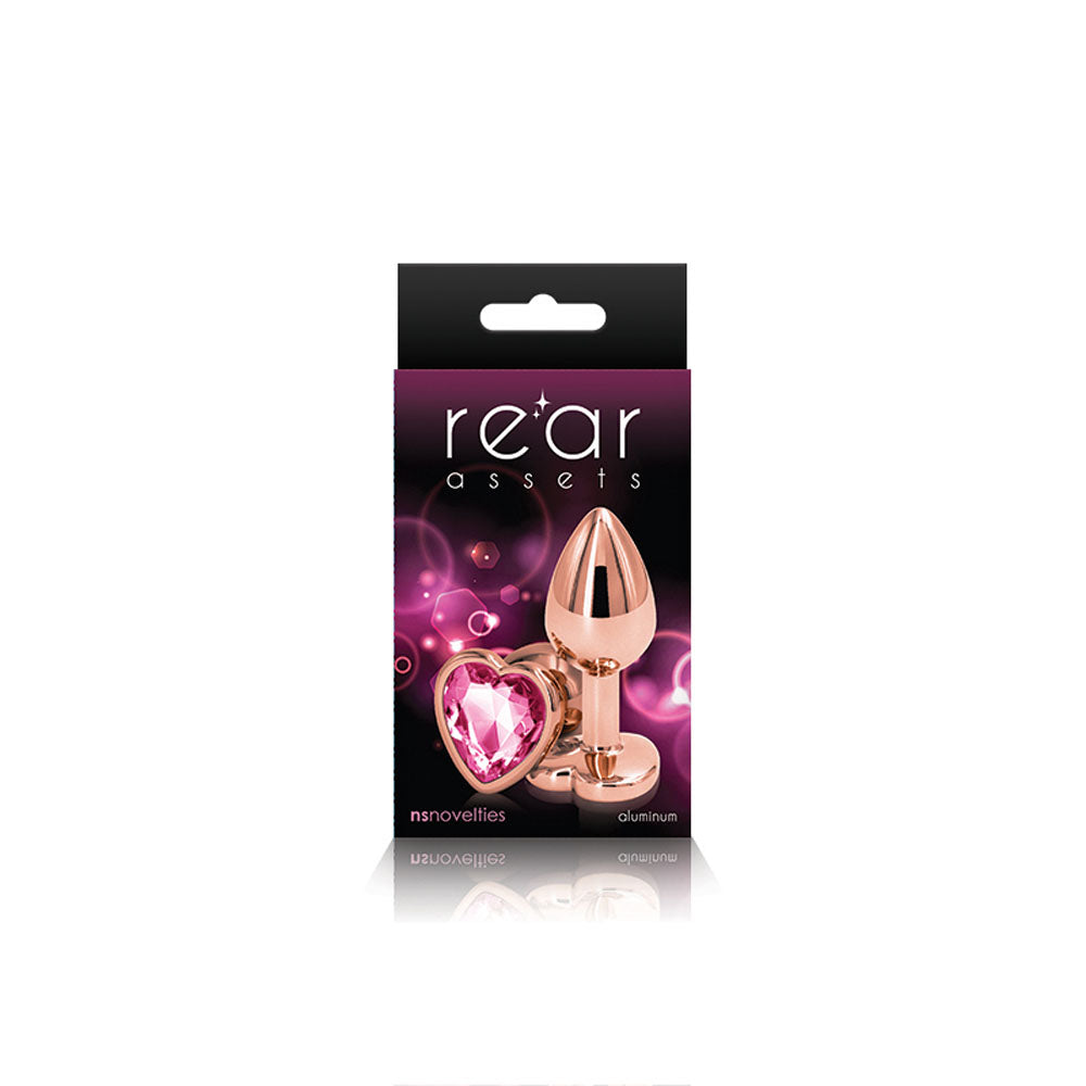 Rose Gold 2.76 Inch Small Metal Butt Plug with Pink Heart Gem Base > Anal Range > Jewel Butt Plugs