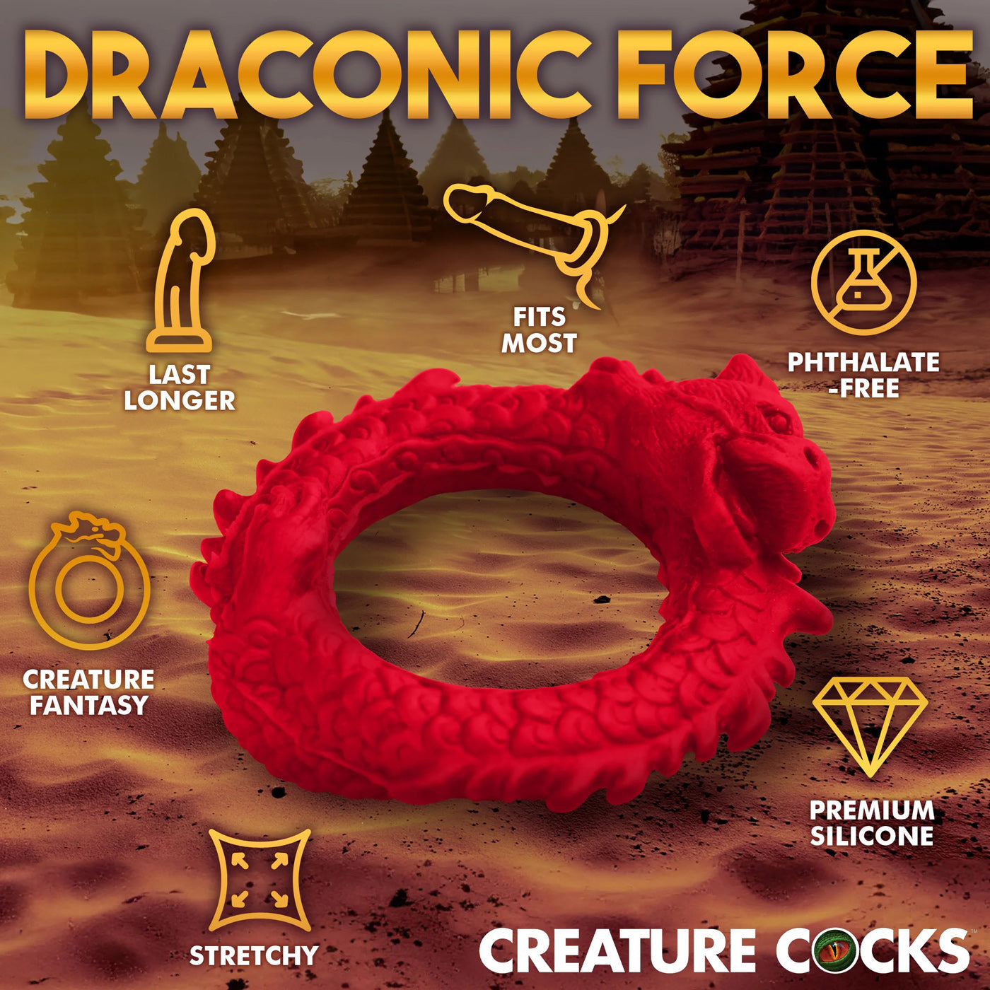 Rise of the Dragon Red Silicone Cock Ring > Cock Ring > Single