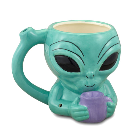 Alien Ceramic Pipe Mug Teal Drinkware for 420 Party Fun Default Title Gag Gifts & Novelties