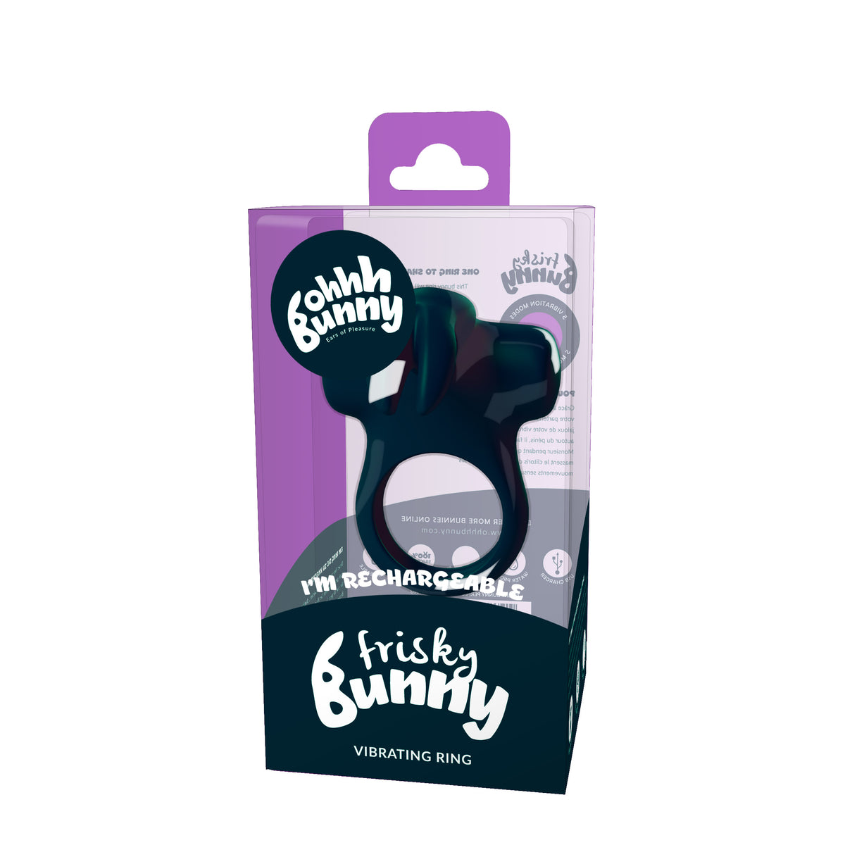 Ohhh Bunny Frisky Bunny Vibrating Ring Black Pearl Sex Toy > Cock Ring > Vibrating