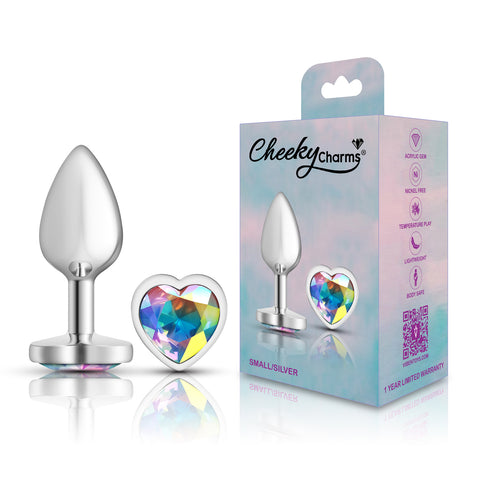 Cheeky Charms Silver Metal Butt Plug with Heart Clear Jewel Small > Anal Range > Jewel Butt Plugs