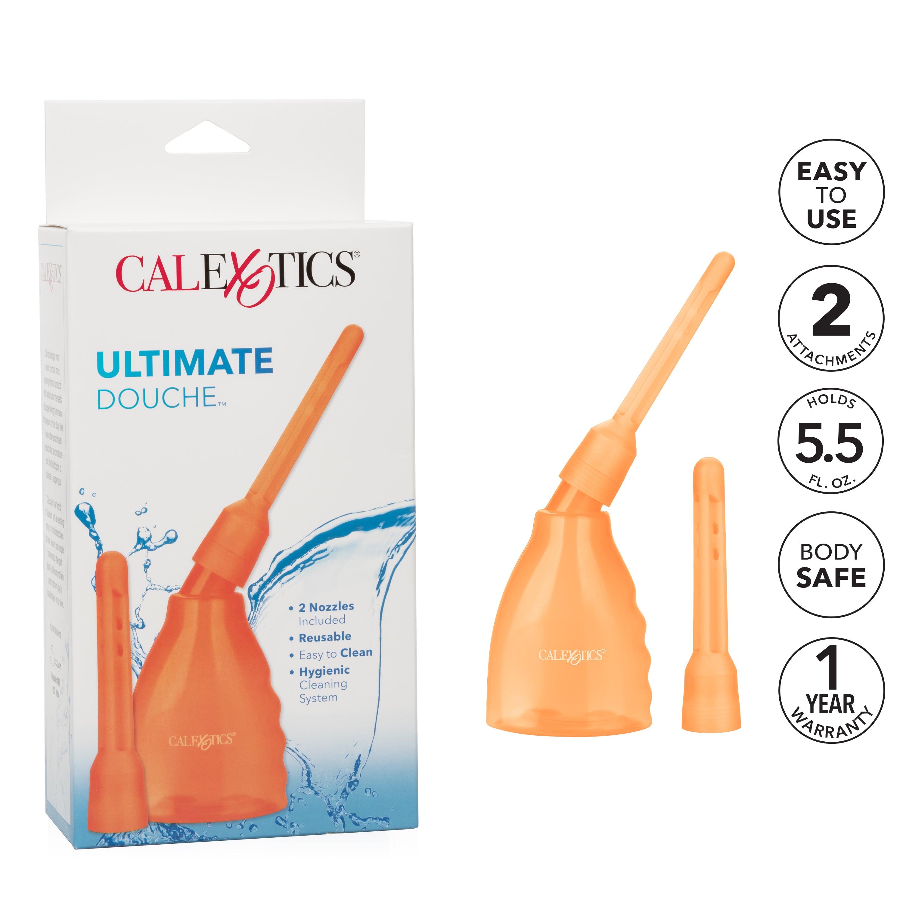 Ultimate Douche Orange Reusable Anal Cleaning System with Multi-Directional Probe and Slip Applicator Tip Douches