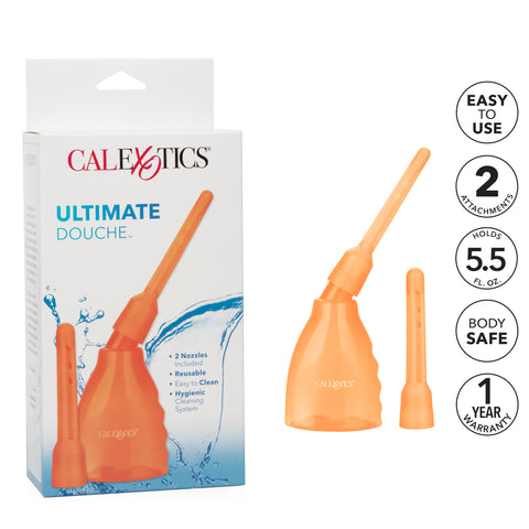 Ultimate Douche Orange Reusable Anal Cleaning System with Multi-Directional Probe and Slip Applicator Tip Douches