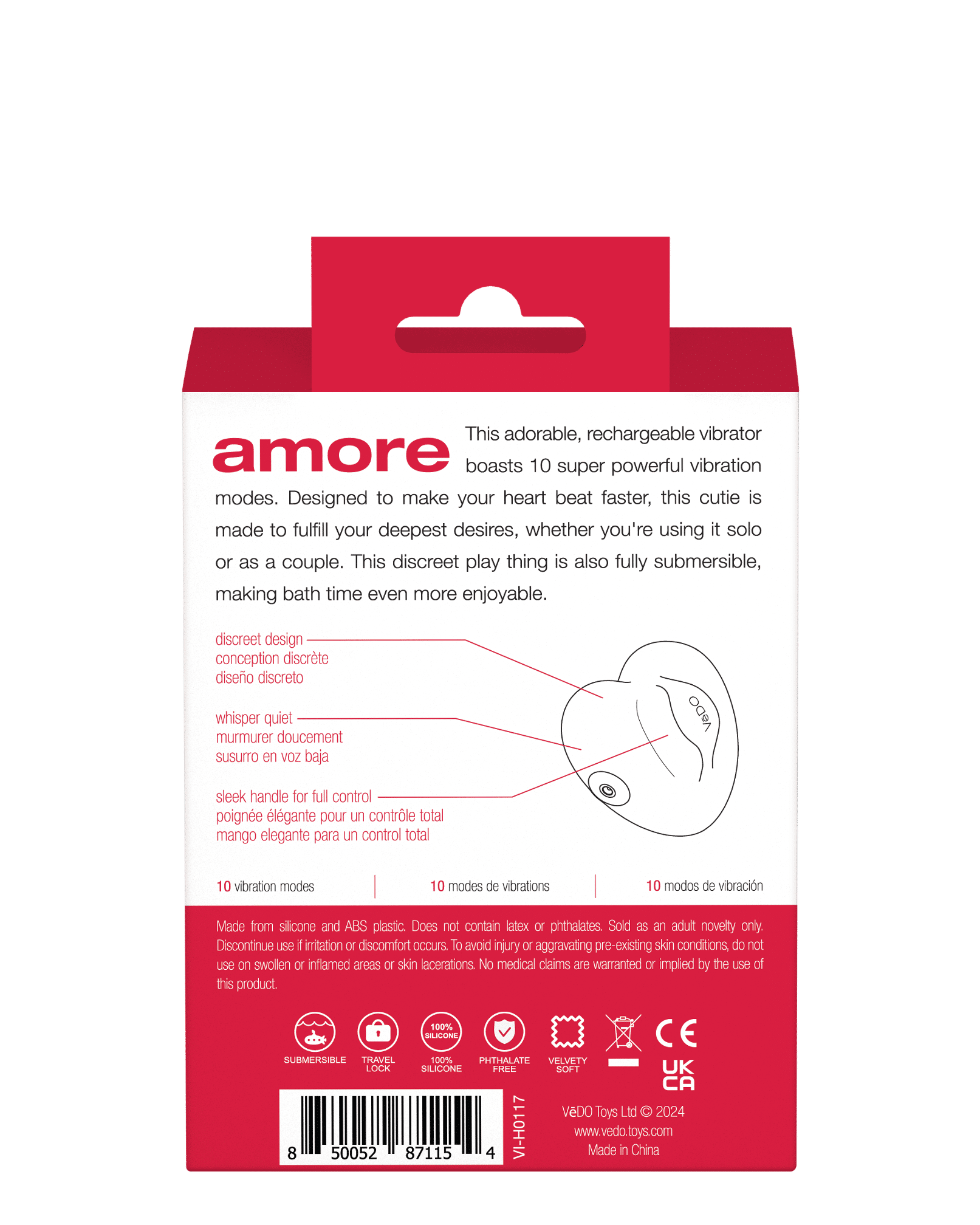 Amore Rechargeable Purple Vibrator with 10 Vibration Modes Suction Stimulator