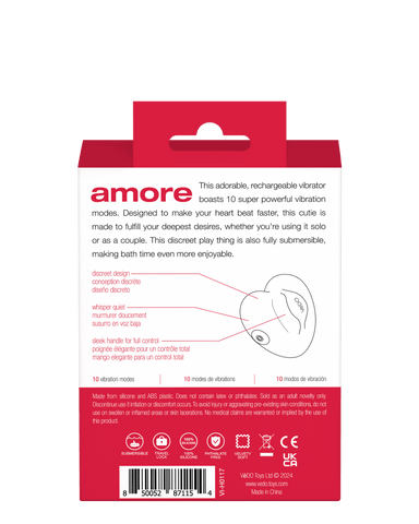 Amore Rechargeable Purple Vibrator with 10 Vibration Modes Suction Stimulator