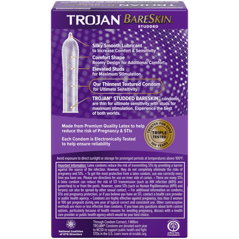 Trojan Studded Bareskin Lubricated Condoms 10 Pack Condoms