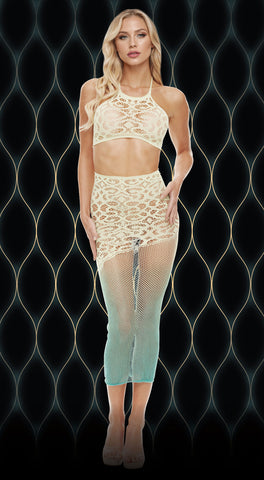 Green Goddess 2-Piece Lace Crop Top and Skirt Lingerie Set > Clothes > Dresses and Chemises