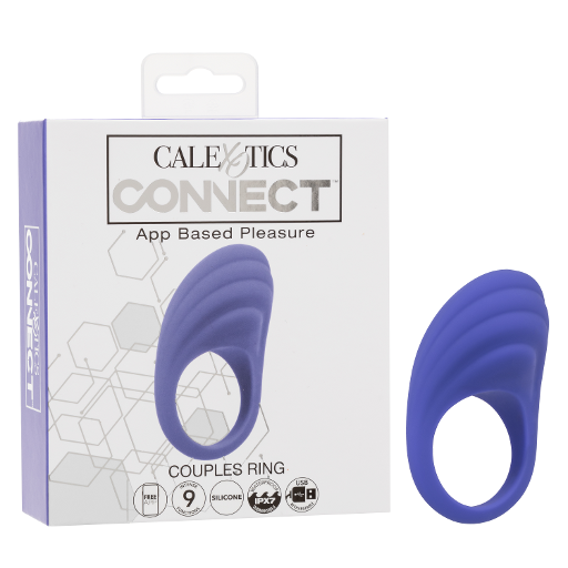 CalExotics Connect Couples Ring Blue Silicone App Controlled Waterproof Size Medium Purple Cockrings