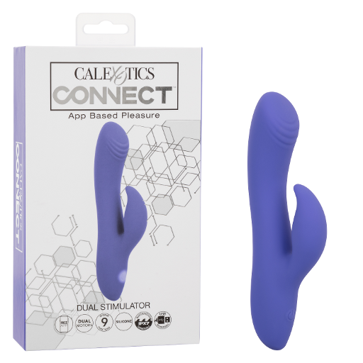 CalExotics Connect Dual Stimulator Purple Silicone Rechargeable Waterproof 9 Function Vibrations 40 Minutes Runtime Purple VIBRATORS-RABBIT