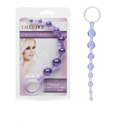 First Time Love Beads Purple Slim Graduated Flexible Anal Beads with EZ Retrieval Ring Purple Anal Toys & Stimulators