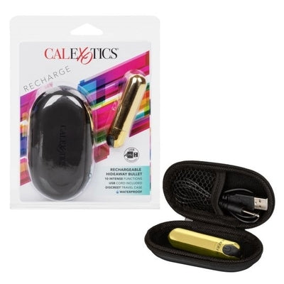 Rechargeable Hideaway Bullet Gold 3 Inch Petite Vibrating Massager with Travel Case and USB Charging Gold BULLETS