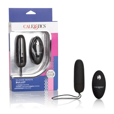 Silicone Remote Bullet Black Compact Waterproof Vibrator with 12 Functions and 32.75ft Remote Control Black BULLETS